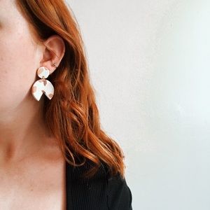 Polymer clay earring white patterned nickel free